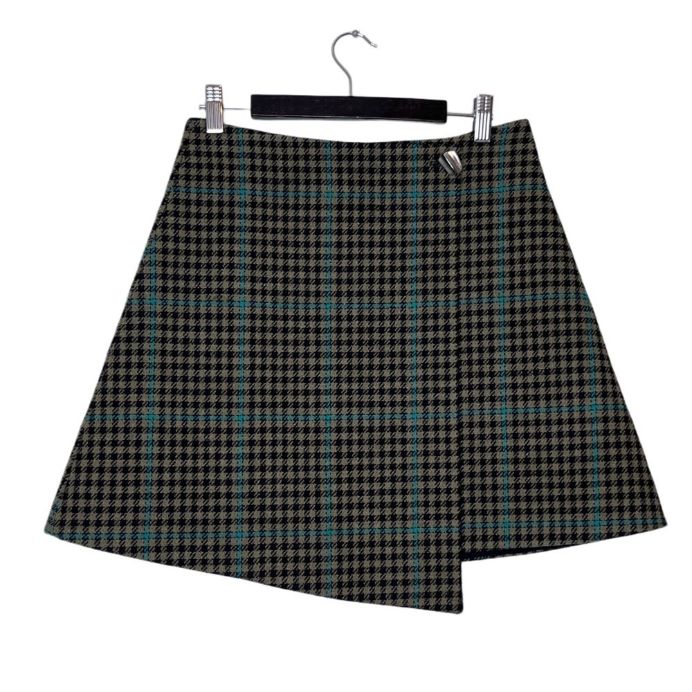 & Other Stories Check Houndstooth Sz 6 Wool Blend Overlap Mini Wrap Skirt - Picture 2 of 13